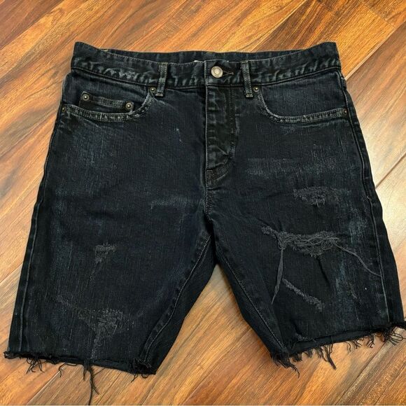 Saint Laurent black denim ripped jeans shorts